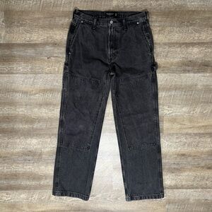 Y2K  Abercrombie & Fitch Double Knee Carpenter Pants Mens 32x34 Baggy Gray Denim